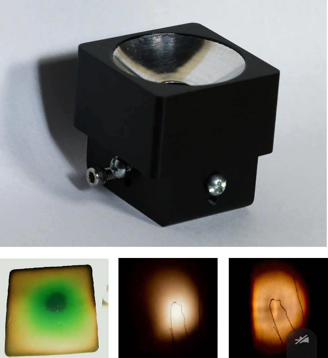 four views of reflected light. Contains modification of parabolic reflector diagram by Filu, CC-by-SA 3.0